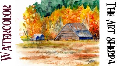 Fall Barn Expressive Easy How to Paint Watercolor Step by step | The Art Sherpa