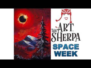 How to Paint with Acrylic Mountain and Pine tree Eclipse in Red #spaceweek
