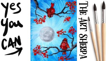 2 Red Cute Birds | Easy Acrylic Painting STEP BY STEP  #2 | Primary colors  | The Art Sherpa