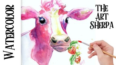 Strawberry Milk Cow Easy How to Paint Watercolor Step by step | The Art Sherpa