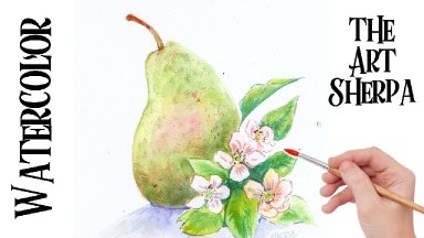 Pear with Flowers Easy How to Paint Watercolor Step by step | The Art Sherpa