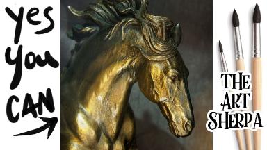 Golden Metal Horse Beginners Learn to paint Acrylic Tutorial Step by Step | The Art Sherpa
