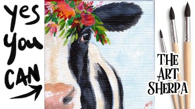 Floral Cow Beginners Learn to paint Acrylic Tutorial Step by Step