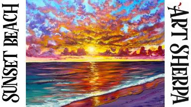How to paint Sunset Ocean Acrylic Tutorial Step by Step ADVANCED | The Art Sherpa