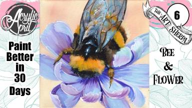 Bee and Flower  Easy Acrylic Tutorial Step by Step Day 6   #AcrylicApril2022