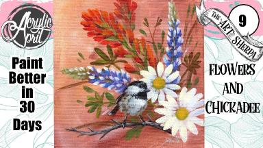 Bluebonnet Wildflower Chickadee   Easy Acrylic Tutorial Step by Step Day 9   #AcrylicApril2022