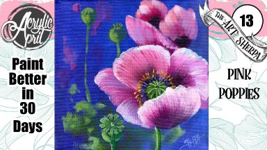 Pink Poppy floral  Easy Acrylic Tutorial Step by Step Day 13   #AcrylicApril2022