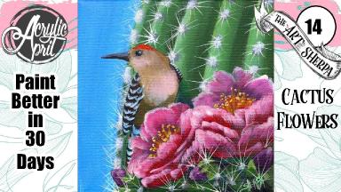 Cactus Flower And Bird  Easy Acrylic Tutorial Step by Step Day 14   #AcrylicApril2022