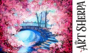 Cherry Tree Bridge How to paint with Acrylic on Canvas Artist knife