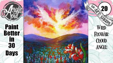 Cloud Angel Wildflower Sunset  Easy Acrylic Tutorial Step by Step Day 20   #AcrylicApril2022