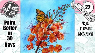 Monarch butterfly on flower  Easy Acrylic Tutorial Step by Step Day 22   #AcrylicApril2022