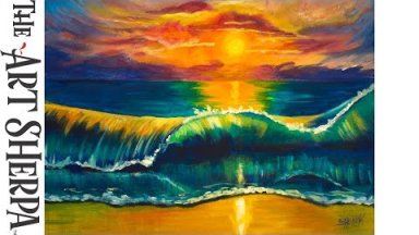How to paint a Tropical beach Wave at Sunset Beginner Acrylic Painting