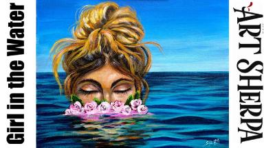 Romantic Girl Swimming in the Ocean    Full beginners Acrylic painting  Tutorial Step by Step