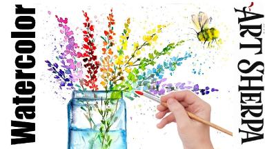 BEGINNERS Easy How to Paint Watercolor Step by step FLOWERS MASON JAR BEE  | The Art Sherpa