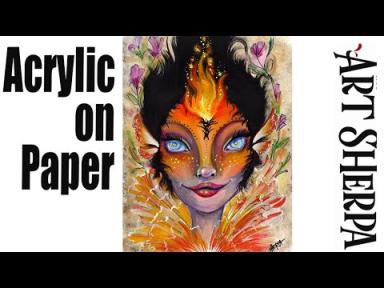 The Fire Fairy Portrait  Acrylic on Paper painting Tutorial Step by Step   #AcrylicTutorial