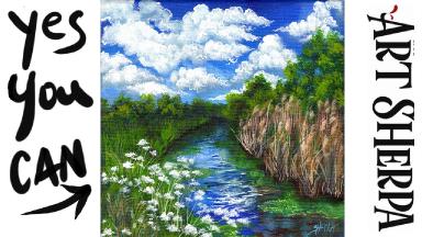 Green Summer Landscape Reflections In Stream Acrylic Painting