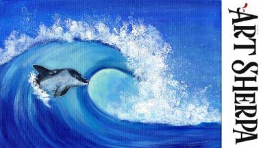 Dolphin Riding a Wave 🌺🌸🌼 Easy Acrylic painting Tutorial Step by Step   #AcrylicTutorial
