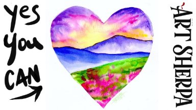 Landscape Heart Easy How to Paint Watercolor Step by step | The Art Sherpa
