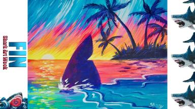 Tropical Paradise Sunset With shark Fin Acrylic painting Beginners Tutorial  #sharkweek