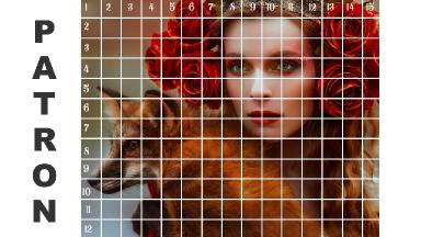 Drawing in the grid Patron RED Fox and Fairytale Girl