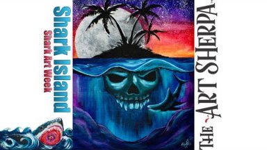 Skull Island step by step Beginners Acrylic painting tutorial #SharkWeek #SharkWeek2017