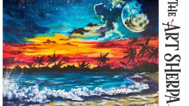 Night Sky Waves and Beach Acrylic Painting LANDSCAPE TUTORIAL