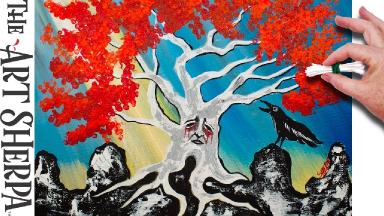 Q Tip Painting Acrylic Painting Weirwood Tree  #WinterIsHere Fire and Ice