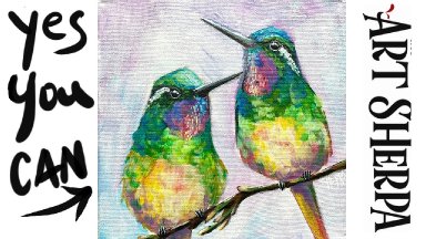 Two Hummingbirds  How to paint acrylics for beginners: Paint Night at Home