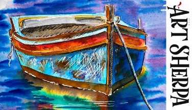 Easy How to Paint  A Boat on Water Line and Wash Watercolor Step by step | The Art Sherpa