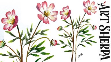 EASY How To Draw and Paint Cosmos Flowers  How to paint acrylics beginners: Paint Night at Home