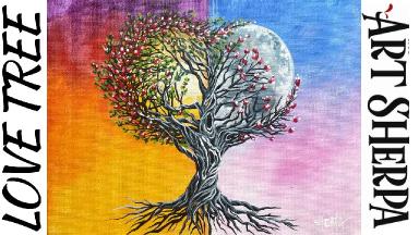 LOVE  tree holding sun and moon Day and Night 🌟🎨 How to paint acrylic: Paint Night at Home