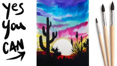 Easy how to Paint a Sunset in Watercolor | Desert Cactus | The Art Sherpa