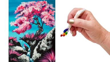 How to paint a Simple Cherry Tree Waterfall using Q-Tips The ART SHERPA 🌸🍒