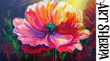 Glowing Poppy 🌟🎨 How to paint light in acrylic for beginners: Paint Night at Home