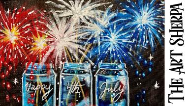 4th of July Sparkler Fireworks in Mason Jars 🌟🎨 EASY How to paint acrylics:  Paint Night at Home
