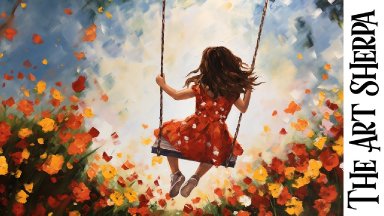 Back to School Autumn Girl on a Swing  How to paint acrylics for beginners: Paint Night at Home