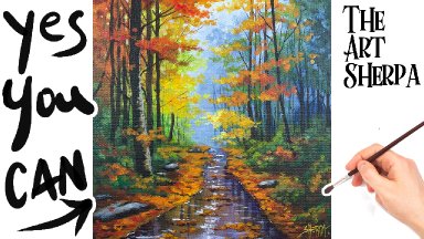 Autumn Landscape path in the Rain  How to paint acrylics