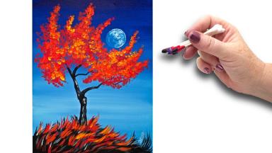 Cotton Swabs Painting Fall Tree for Beginners  🎨 🍂  Basic Easy Step by step