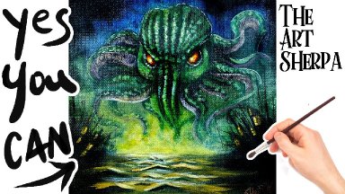 Lovecraft Cthulhu Scary painting 🌟🎨 How to paint acrylics : Paint Night at Home Halloween