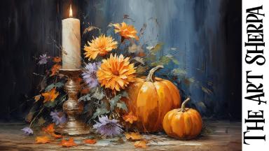 How to draw and paint Autumn Pumpkin Still life 🌟🎨 Acrylics for beginners: Paint Night at Home