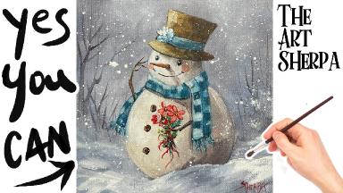 Easy Draw and paint a Snowman 🌟🎨 How to paint acrylics for beginners: Paint Night at Home