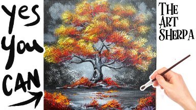 EASY  how to Draw and paint Autumn Tree  How to paint acrylics for beginners: Paint Night at Home