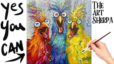 Draw and paint Funny Chickens  How to paint acrylics for beginners: Paint Night at Home