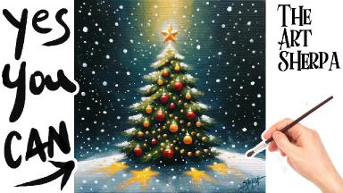 Simple Christmas TREE Step by Step Acrylic Painting on Canvas for Beginners | TheArtSherpa