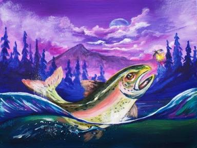 Mountain Lake Landscape Acrylic Painting tutorial for Beginners #LoveSummerArt2017