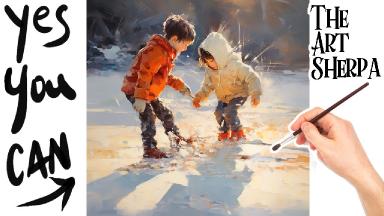 Cheerful and happy Kids playing in the Snow 🌟🎨 How to paint Draw and paint acrylics