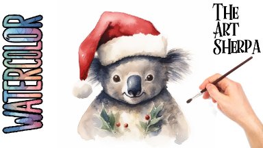 How to Draw a Simple Christmas Koala   How to paint Watercolor for beginners: Paint Night at Home