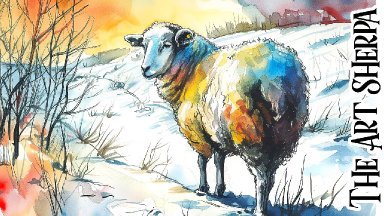 Colorful Sheep Line and Wash  🌟🎨 How to paint Watercolor for beginners: Paint Night at Home