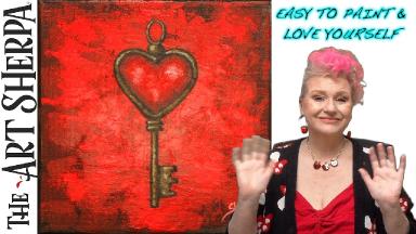 Self Love Heart Key  How to paint acrylics for beginners: Paint Night at Home