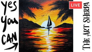 Easy Sunset Sailboat  How to paint acrylics for beginners: Paint Night at Home